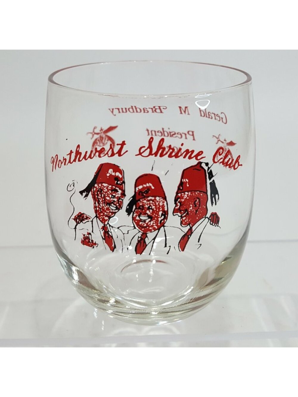 Vintage Masonic Temple Shrine Drinking Glasses Rock Star Stemless 1978 Red Fez